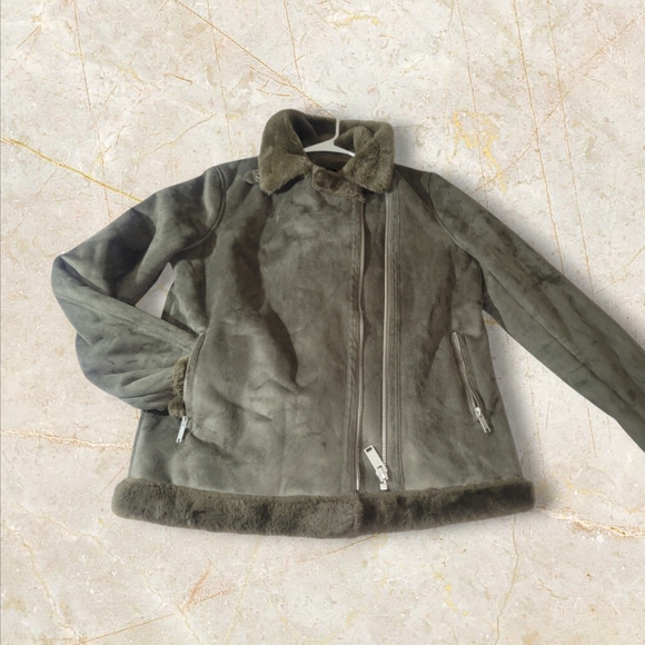 BoohooMan Faux Fur Lined Suede Aviator Jacket Men's Size Small - Picture 2 of 8